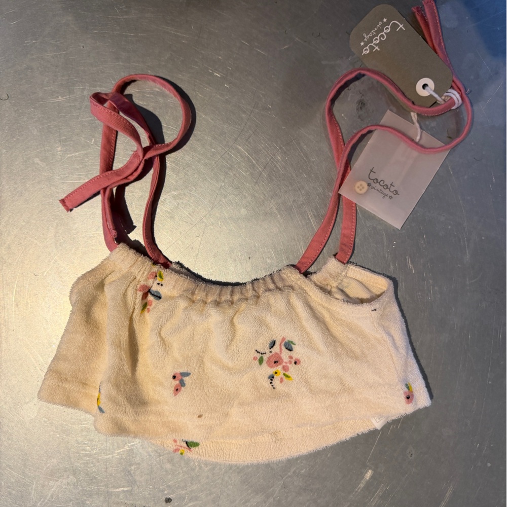 Tocoto Vintage Cream and Pink Kids Floral Tank Top 4Y BNWT